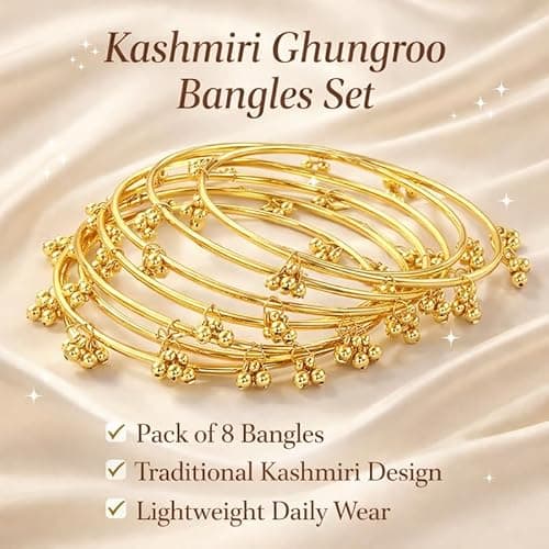 Zevarna kashmiri bangles for women, Kashmiri Ghungroo Bangles for Women, Traditional Ethnic Bridal Kada Set, Lightweight Festival Wedding Jewellery, Size 2.4 Inch, Pack of 8 3