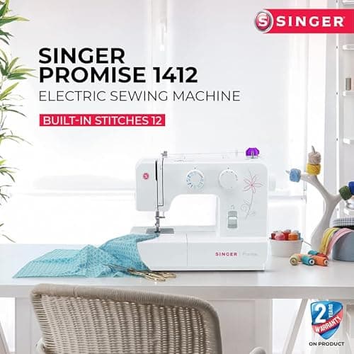 Singer Promise 1412 Zig-Zag Sewing Machine, 12 Built-in Stitches, 25 Stitches Functions (White) with 70 W Powerful motor & Feed dog with106 Teeth in 6 Rows-Get Free Online Interactive Master Class 3