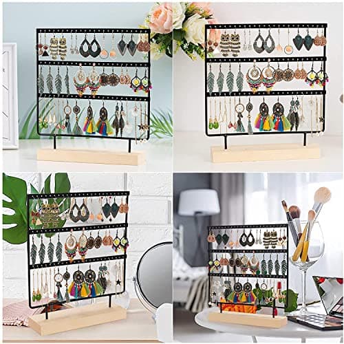 ROLLYWARE Earring 3 Layer 70 Holes Holder Stand Organizer Jewelry Display Stands Earring Organizer Stand Suitable to Organize Necklace & Bracelets & Earring Holder Jewelry Holder Black. 3