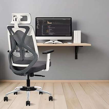 IAFA FURNITURE® Ergolux High Back Ergonomic Office & Study Chair | 3 Year Warranty | Adjustable Height, Tilt Lock, 2D Headrest, Adjustable Arms & Lumbar Support | Heavy Duty Metal Base | DIY | Grey