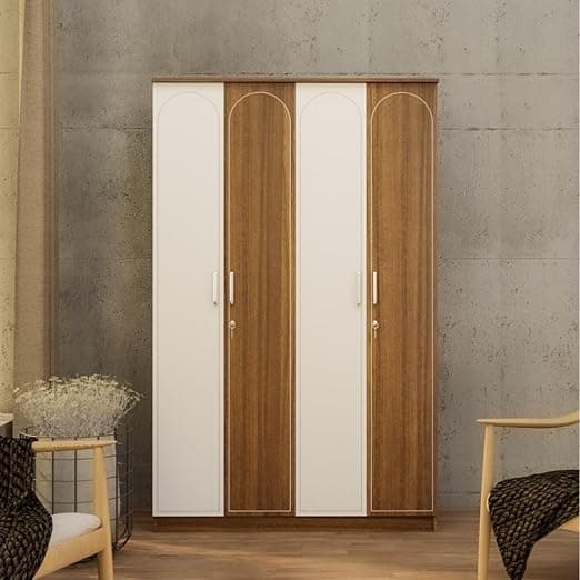 Tetra Engineered Wood 4-Door Wardrobe (Leon Teak Arch, 4 Door)