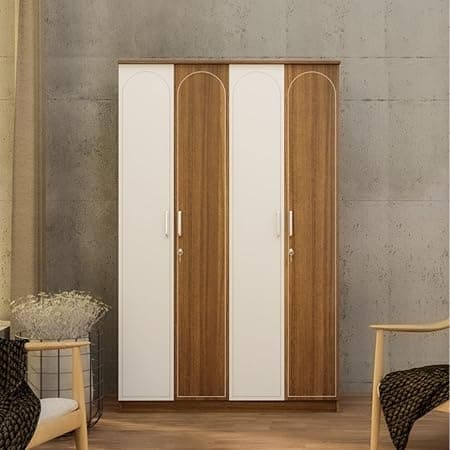 Tetra Engineered Wood 4-Door Wardrobe (Leon Teak Arch, 4 Door)