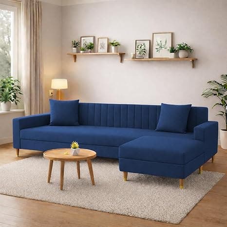 Casaliving Garcia 4 Seater L Shape Convertible Sofa Set for Living Room, 3 Seater & Ottoman Modular Sectional Couch for Small Space (Blue Colour) Sofa Set