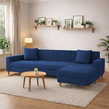 Casaliving Garcia 4 Seater L Shape Convertible Sofa Set for Living Room, 3 Seater & Ottoman Modular Sectional Couch for Small Space (Blue Colour) Sofa Set