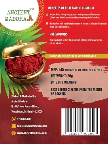 ANCIENT MADURAI | Madurai Special Thalampoo Kumkum Powder - (Dark Red, 50g, Pack of 6) 3