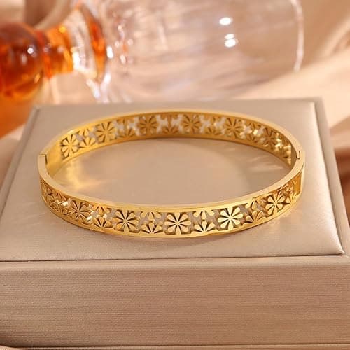 MEENAZ Gold Bangle Bracelet for Women Stylish | Stainless Steel Bangle Set Bracelets | Anti Tarnish Jewellery for women | Valentine Gift for girlfriend Girls, for woman Couple Kada -264 2