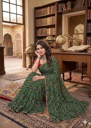 Georgette Saree with Beautiful Design Lightweight Ethnic Outfit for Women Festive Function Use Green 4