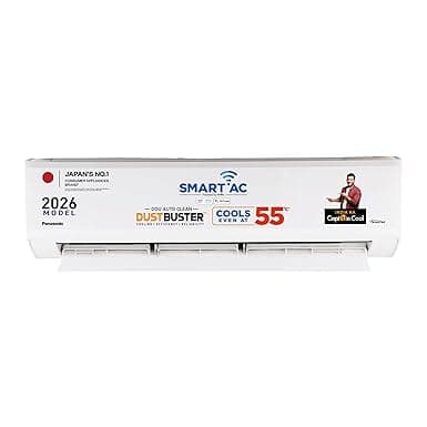 Panasonic 1.5 T 3S, New star rated, Heavy Duty WiFi Inverter Smart Split AC (DustBuster Tech, Matter Enabled,AI,Higher Airflow,Copper Cond.,8in1 Convertible,4-Way,PM0.1 Filter,CS/CU-SU18BKY3WXH,White)
