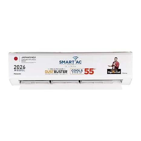 Panasonic 1.5 T 3S, New star rated, Heavy Duty WiFi Inverter Smart Split AC (DustBuster Tech, Matter Enabled,AI,Higher Airflow,Copper Cond.,8in1 Convertible,4-Way,PM0.1 Filter,CS/CU-SU18BKY3WXH,White)