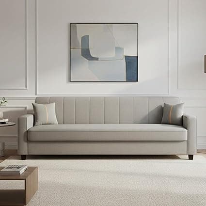 FURNY Cosmos 3 Seater Fabric Sofa Set (Light Grey) Premium Velvet Finish | Durable Comfort | Ideal for Living Room