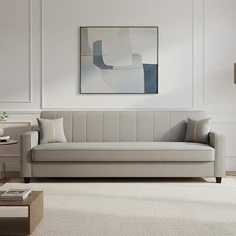 FURNY Cosmos 3 Seater Fabric Sofa Set (Light Grey) Premium Velvet Finish | Durable Comfort | Ideal for Living Room