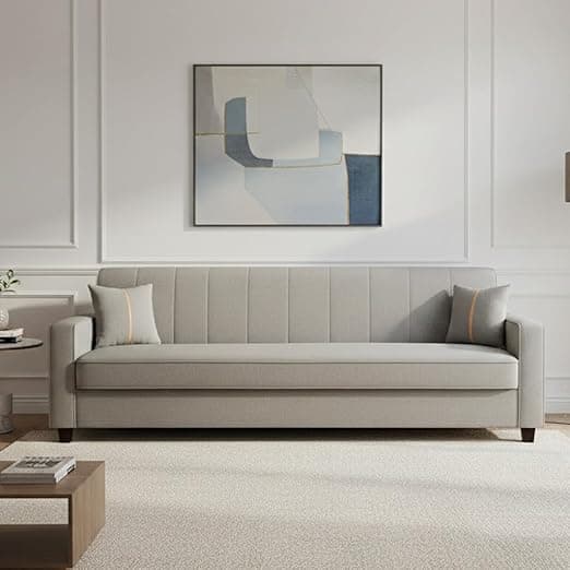 FURNY Cosmos 3 Seater Fabric Sofa Set (Light Grey) Premium Velvet Finish | Durable Comfort | Ideal for Living Room