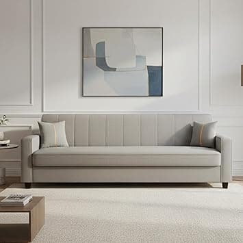 FURNY Cosmos 3 Seater Fabric Sofa Set (Light Grey) Premium Velvet Finish | Durable Comfort | Ideal for Living Room