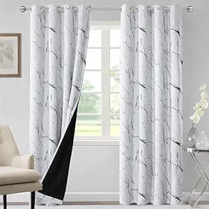 BFAM Marble Print 100% Blackout Curtain with Black Linning at Back,Green Marble Print Curtains for Living Room/Bedroom Thermal Insulated Energey Saving 5 Feet Pack of 1 Curtain