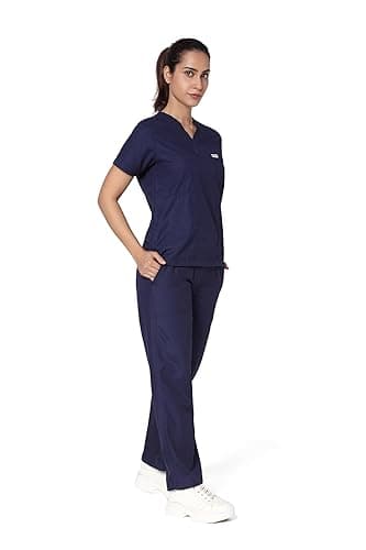 KNYA Classic Women's 5-Pocket New Gen Scrubsuit | V Neck | Flexible & Comfortable Top & Bottom | Easily Accessible Pockets | Uniform for Doctors