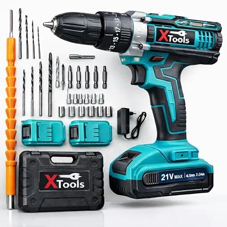 XTOOLS CORDLESS DRILL MACHINE KIT Cordless Drill x2-21V Batterywith 2 Speed and 24pc Accessories Cordless Drill (10 mm Chuck Size) Electric screwdriver Power tool Compact design DIY projects