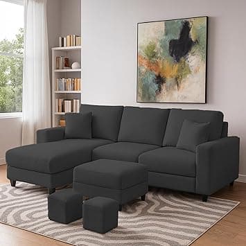 Casaliving Rolando Seater L Shape Sofa Set for Living Room Left Side (Black, 4 Seater with Ottomon - LHS)