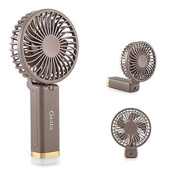 Gesto Portable Fan Rechargeable with LED Light – Foldable Mini Fan, Small Fan,USB Charging Hand Fan with 1200mAh Battery & 3 Speed Modes | Travel, Makeup, Kitchen,Women’s Personal Pankhaa - Grey