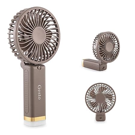 Gesto Portable Fan Rechargeable with LED Light – Foldable Mini Fan, Small Fan,USB Charging Hand Fan with 1200mAh Battery & 3 Speed Modes | Travel, Makeup, Kitchen,Women’s Personal Pankhaa - Grey