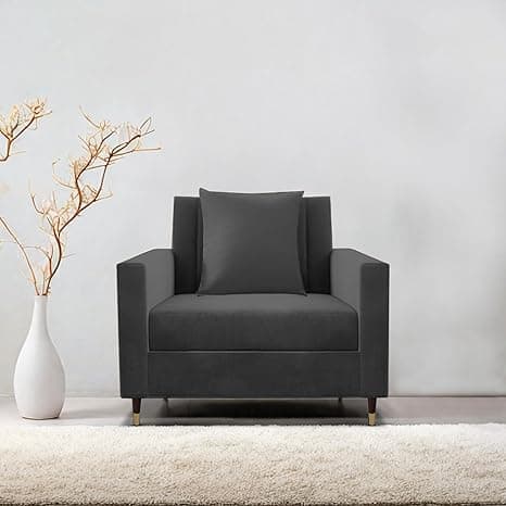Casaliving Garcia 1 Seater Sofa Set for Living Room (Black Colour) Premium Fabric Sofa