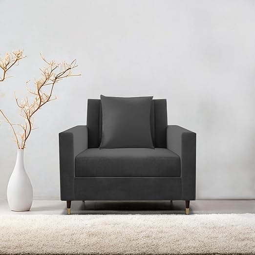 Casaliving Garcia 1 Seater Sofa Set for Living Room (Black Colour) Premium Fabric Sofa