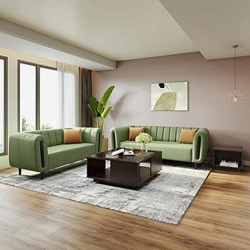 Interio by Godrej Sofa Paramount 5 Seater Fabric Sofa Set (3+2) for Living Room, 1-Year Warranty, Solid Wood, Green