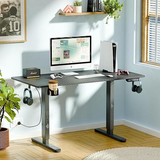 ARTIKEL Artidesk Eco Electric Height Adjustable Table for Office Work & Home-Sit Stand Gaming Desk 80kg Load, Cup Holder, 2 Hooks,Cable Organizer 2Split Tabletop (Black, 100x60 CM)