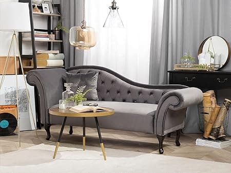 Chesterfield Chaise Lounge, Button Tufted 2-Seater Sofa, Modern Contemporary Style, Living Room Furniture (Grey)