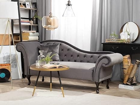 Chesterfield Chaise Lounge, Button Tufted 2-Seater Sofa, Modern Contemporary Style, Living Room Furniture (Grey)