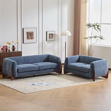 Boucle Upholstered 5-Seater Sofa and Loveseat Navy Blue