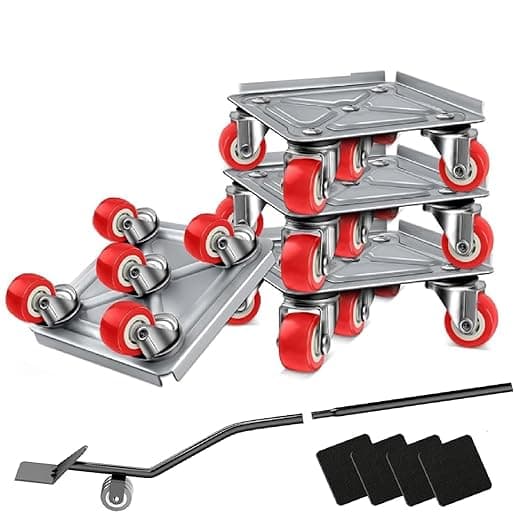 4 Pcs Heavy Mover Furniture Dolly Set 5 Wheels Heavy Duty, with Silent Rubber Wheels, 360° Rotation with Brake, 700KG Load Capacity, Furniture Lifter for Easy Moving Large Furniture.