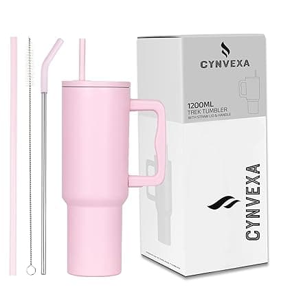Tumbler with lid and Straw 1200ML Cup Stainless Steel Vacuum Insulated Tumbler for Water, Iced Tea or Coffee 1.2L Office Gym Travelling (40 - Oz - Pink)