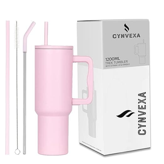 Tumbler with lid and Straw 1200ML Cup Stainless Steel Vacuum Insulated Tumbler for Water, Iced Tea or Coffee 1.2L Office Gym Travelling (40 - Oz - Pink)