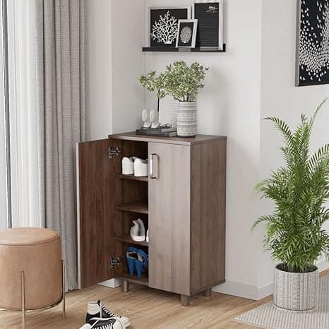 Wakefit Wooden Shoe Rack with Door | 1 Year Warranty | 2-Door Cabinet, Engineered Wood (Winkle - Columbian Walnut)