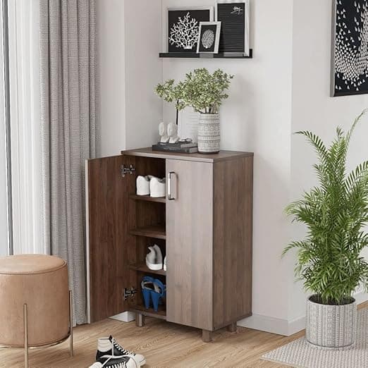 Wakefit Wooden Shoe Rack with Door | 1 Year Warranty | 2-Door Cabinet, Engineered Wood (Winkle - Columbian Walnut)