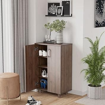 Wakefit Wooden Shoe Rack with Door | 1 Year Warranty | 2-Door Cabinet, Engineered Wood (Winkle - Columbian Walnut)