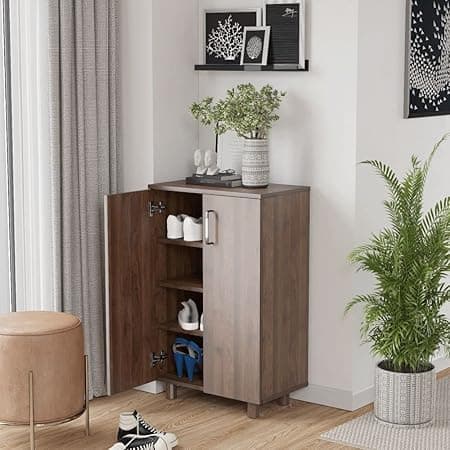 Wakefit Wooden Shoe Rack with Door | 1 Year Warranty | 2-Door Cabinet, Engineered Wood (Winkle - Columbian Walnut)