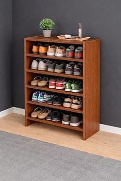 Enigmatic Woodworks Wooden Shoe Rack for Home, Shoes Chappal Slippers Organizer Stand, Small Shoerack Organiser DIY (Do it Yourself) (SR-6T Walnut)