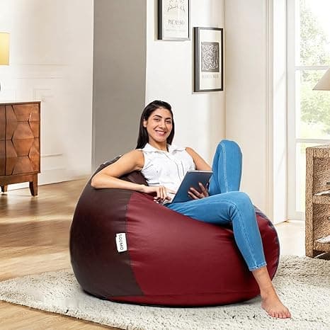Amazon Brand - Solimo Premium Faux Leather Bean Bag, Filled with Beans | Capacity: Upto 6 Ft Height, 120 Kg Weight | 3XL | Brown and Tan
