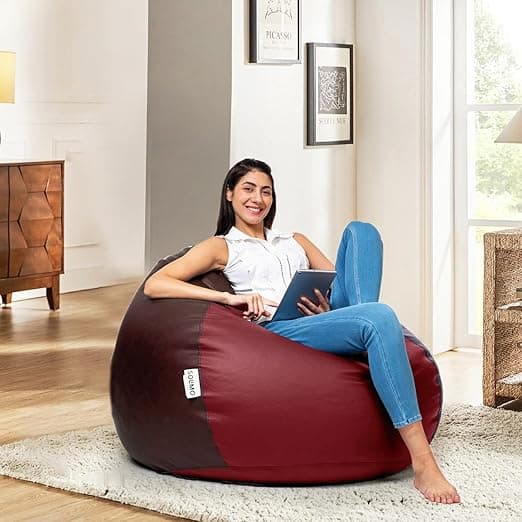 Amazon Brand - Solimo Premium Faux Leather Bean Bag, Filled with Beans | Capacity: Upto 6 Ft Height, 120 Kg Weight | 3XL | Brown and Tan