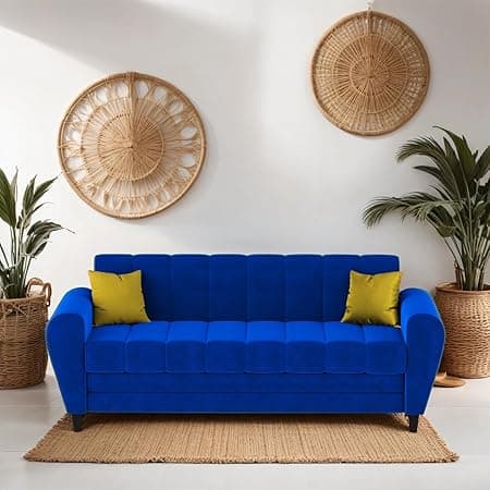 Torque - Bali Premium Fabric 3 Seater Sofa for Living Room (Blue) | Modern 3 Seater Sofa Set Couch with 2 Cushions for Bedroom Hall Festival Gift | 1 Year Warranty