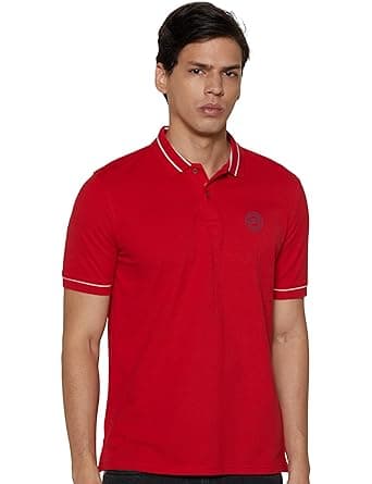 Peter England Men's Regular Fit Insignia Half Sleeve Polo T-Shirt | Cotton Rich | Premium Pique Weave