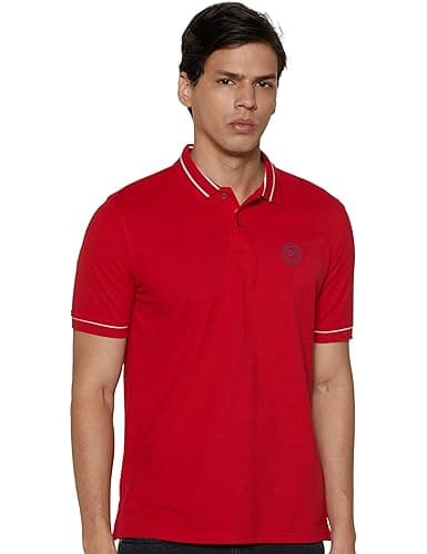 Peter England Men's Regular Fit Insignia Half Sleeve Polo T-Shirt | Cotton Rich | Premium Pique Weave