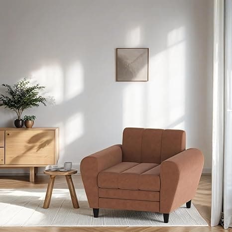 Torque - Bali Premium Fabric 1 Seater Sofa for Living Room (Brown) | Comfortable 1 Person Small Sofa Couch for Hall Festival New Home Gift | 1 Year Warranty
