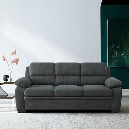 Torque - Jett Luxurious Fabric 3 Seater Sofa for Living Room (Dark Grey) | Wooden 3 Seater Sofa Set Couch for Bedroom Hall | 1 Year Warranty