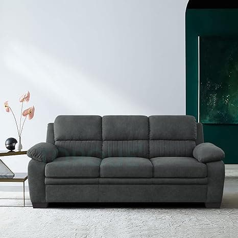 Torque - Jett Luxurious Fabric 3 Seater Sofa for Living Room (Dark Grey) | Wooden 3 Seater Sofa Set Couch for Bedroom Hall | 1 Year Warranty