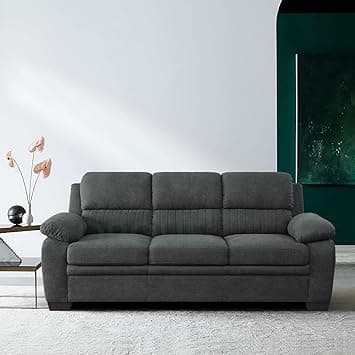 Torque - Jett Luxurious Fabric 3 Seater Sofa for Living Room (Dark Grey) | Wooden 3 Seater Sofa Set Couch for Bedroom Hall | 1 Year Warranty