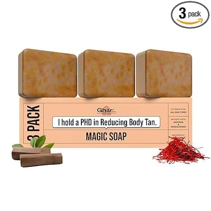 Ghar Soaps Sandalwood & Saffron Magic Soaps For Bath (300 Gms Pack Of 3) | Paraben Free | Chandan & Kesar Bath Soap | Handmade Soaps For Glowing | Skin Brightening Soap For Men & Women