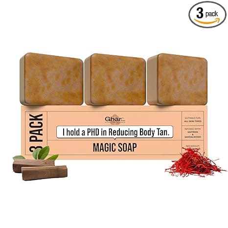 Ghar Soaps Sandalwood & Saffron Magic Soaps For Bath (300 Gms Pack Of 3) | Paraben Free | Chandan & Kesar Bath Soap | Handmade Soaps For Glowing | Skin Brightening Soap For Men & Women
