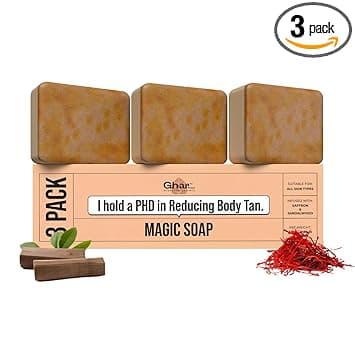 Ghar Soaps Sandalwood & Saffron Magic Soaps For Bath (300 Gms Pack Of 3) | Paraben Free | Chandan & Kesar Bath Soap | Handmade Soaps For Glowing | Skin Brightening Soap For Men & Women